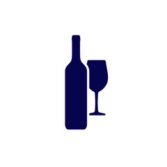 Wine bottle and wineglass icon isolated on white. Vector icon.