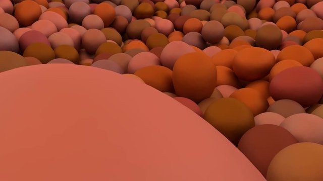 Animated close up and zooming out of a pile of regular eggs with darker shells lying on white base and against white background.