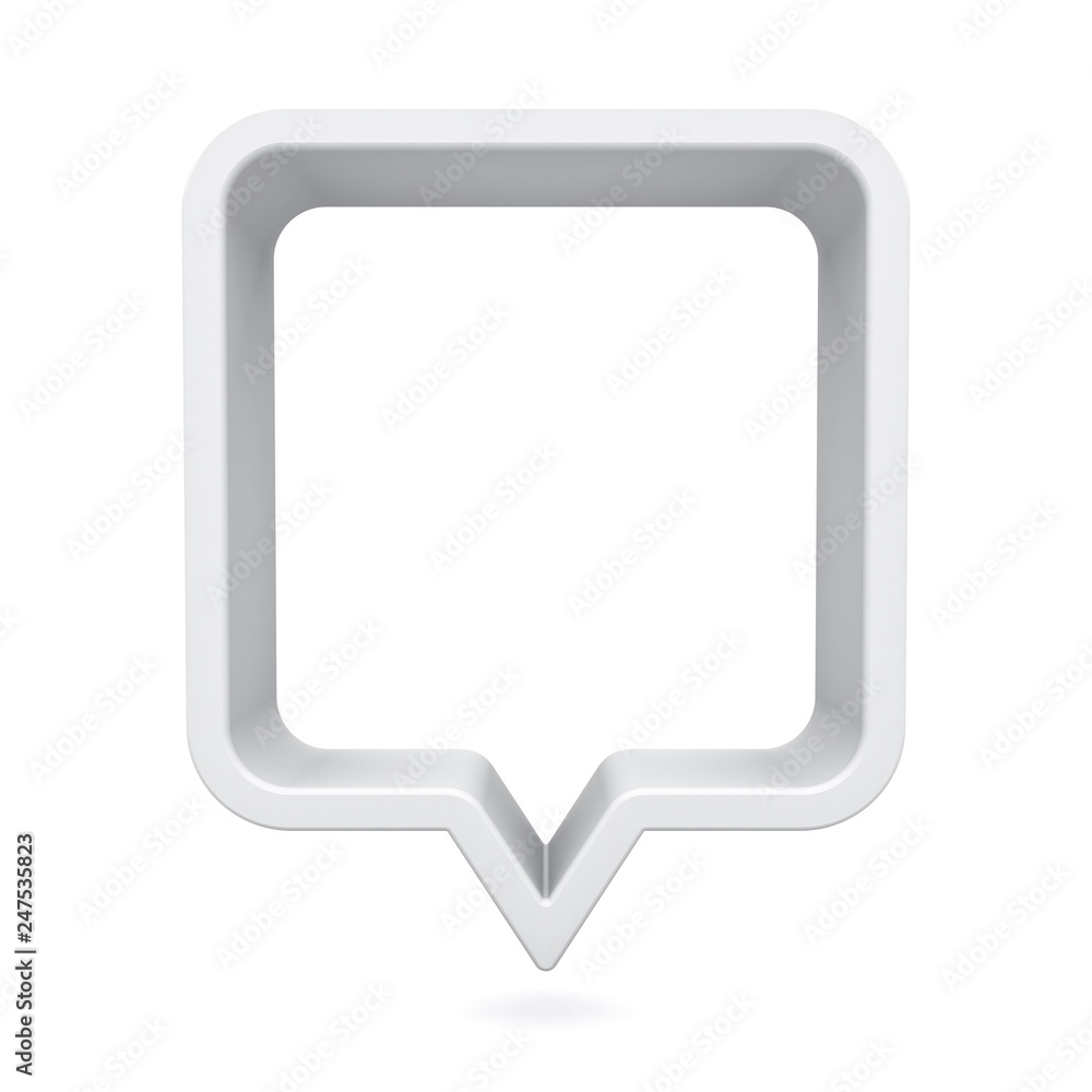 Fototapete 3d speech bubble or blank white rounded square chat pin isolated on white background with shadow 3D rendering