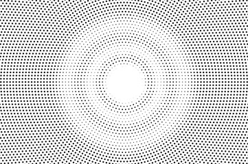 Black on white faded halftone texture. Round dotwork gradient. Round vector background.