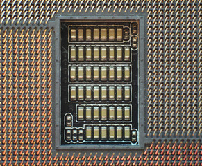 CPU processor socket on a computer motherboard, macro