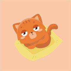 Cute cat illustration on pastel background.