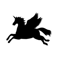 Obraz na płótnie Canvas Pegasus Unicorn silhouette mythology symbol fantasy tale. Vector illustration.