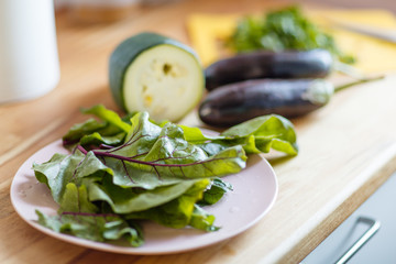 Cut vegetables on the yellow cutting board