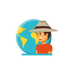 tourist man with hat and world planet