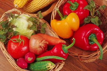 Appetizing vegetables. Cabbage, corn, pepper, eggplants, parsley