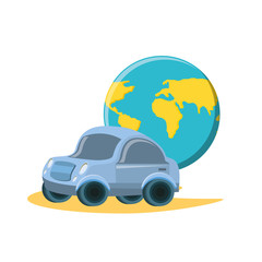 tourism little car with world planet