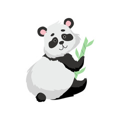 Cute Panda Bear with Bamboo, Happy Lovely Animal Character Vector Illustration