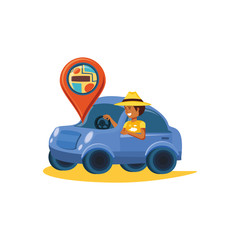 man driving tourism little car with gps pin