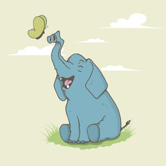 happy elephant is playing