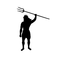 Poseidon Neptunus god silhouette ancient mythology fantasy. Vector illustration.