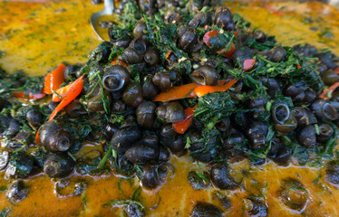 Viviparidae curry hot and spicy Thai food,shell curry,Thailand