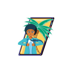 businessman unbuttoning his shirt in smartphone with palms