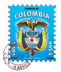 Colombian stamp. Escudo de Colombia. Blue