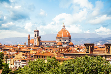 Fototapeta na wymiar Florence cityscape skyline with Florence Duomo and red roofs. Firenze landmarks, Italy