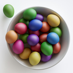 Bowl of eggs on white background