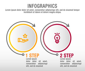 Modern vector illustration. Infographic circles template with two elements, sectors, icons. Designed for business, presentations, web design, interface, workflow layout, diagrams with 2 steps