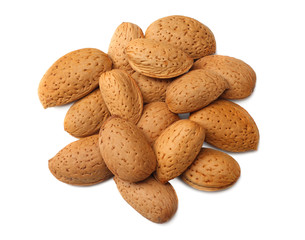 almonds isolated on white background top view