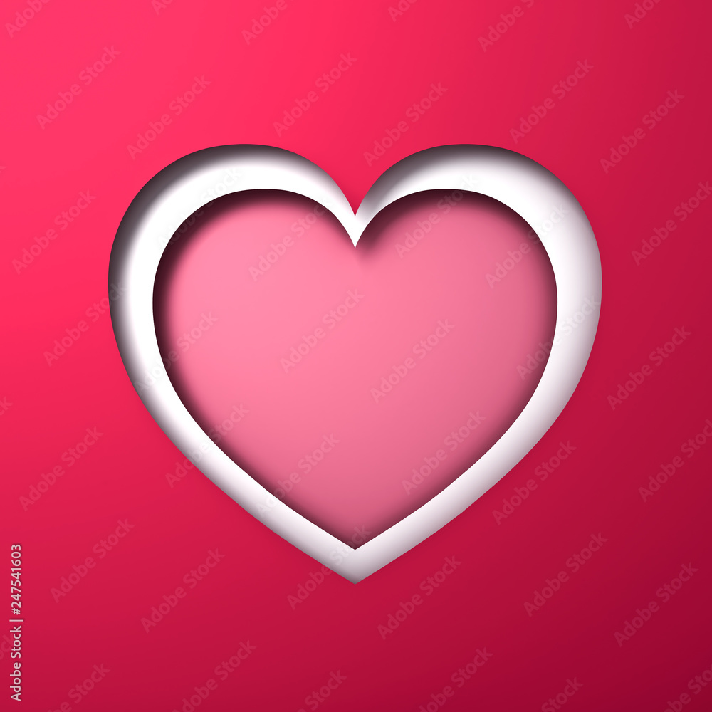 Aufkleber Blank heart layers paper cut style on red pink pastel color abstract background with shadow 3D rendering