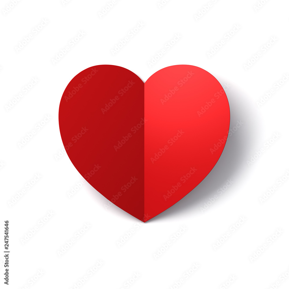 Aufkleber Blank red heart paper cut with shadow  isolated on white color wall background for valentines day card background 3D rendering