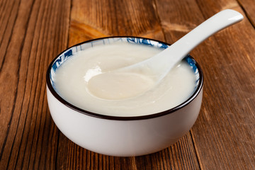 side view bowl of almond paste