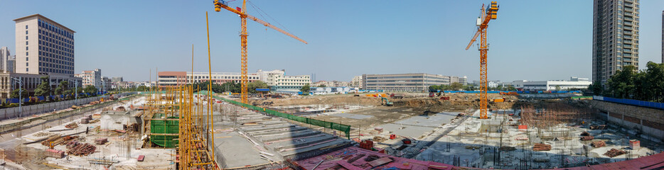 Fototapeta na wymiar wide photo of construction site doing base works