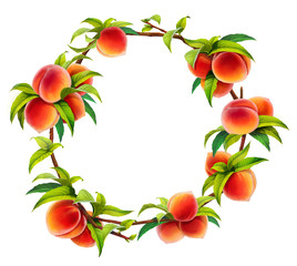 peach wreath, isolated on white