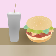 hamburger with a cocktail on a dark table

