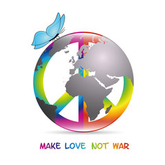 peace colorful symbol with butterfly and earth make love not war vector illustration EPS10