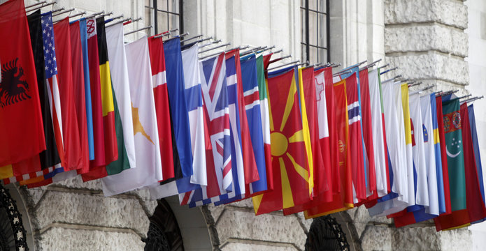 International flags at the Hofburg in Vienna