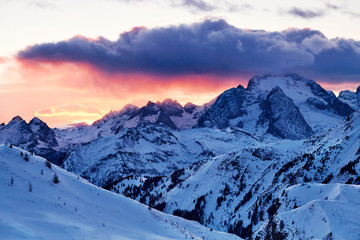 Marmolada mountain peak covered in snow