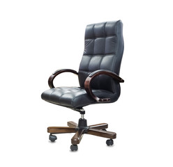 The office chair from black leather. Isolated over white