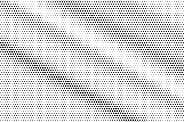 Black on white bright halftone texture. Rough dotwork gradient. Distressed dotted vector background.