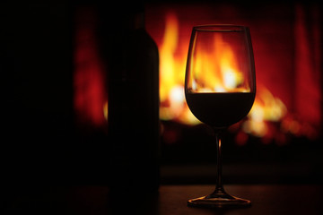 Wine and fireplace