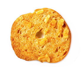  Pizza flavored baked crispy bread rusk, snack isolated on white background, top view