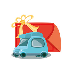 little delivery car with gift stamp