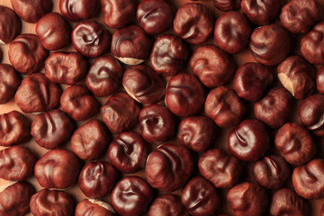 Brown chestnuts on the table