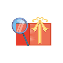 search magnifying glass with gift