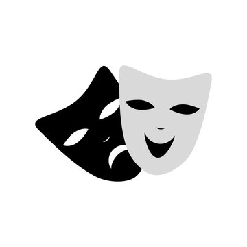 Venecian Carnival masks fun and sad isolated icon. Black and white color. Vector. Isolated