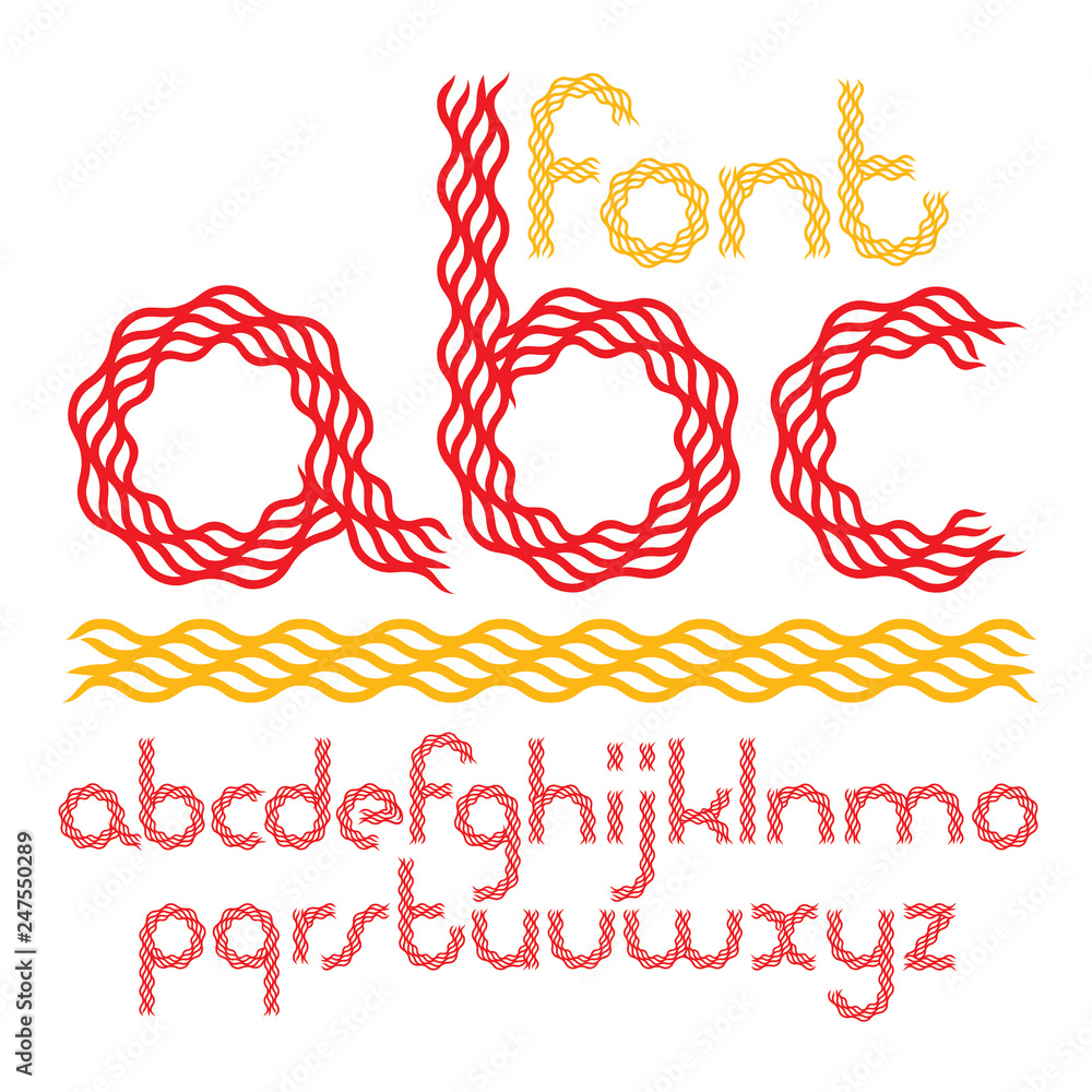 Poster vector script, funky rounded alphabet letters set made with red infernal blaze