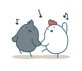 ゆるいにわとりとカラスのダンス