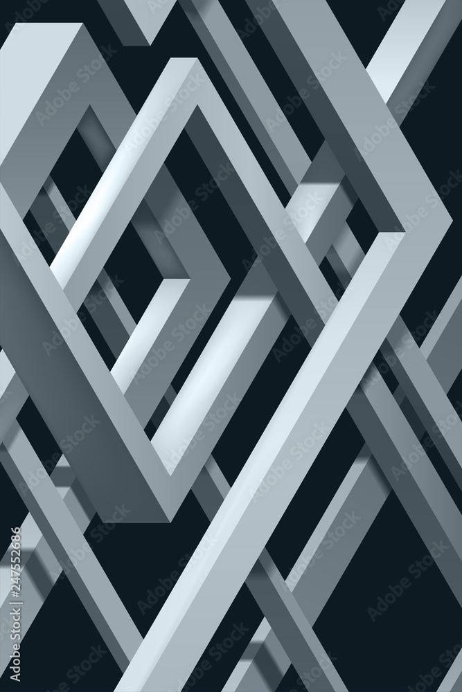 Poster 3d twisted composition of abstract plexus forms. labyrinth shapes. vector unreal construction on dar