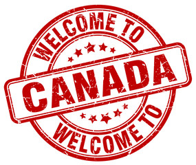 welcome to Canada red round vintage stamp