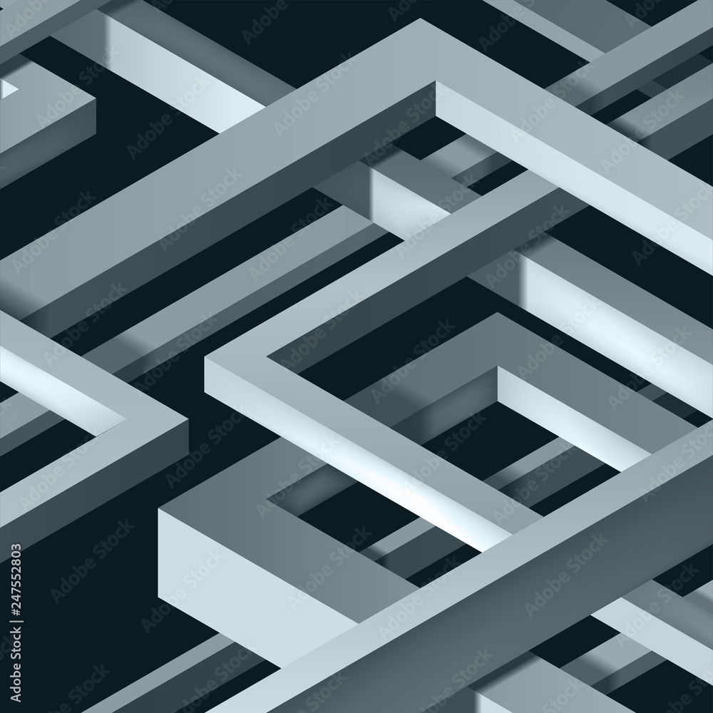 Poster 3d twisted composition of abstract plexus forms. labyrinth shapes. vector unreal construction on dar