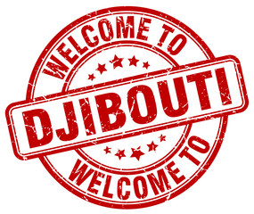 welcome to Djibouti red round vintage stamp