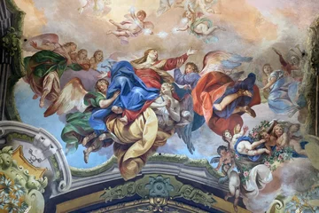Himmelfahrt der Jungfrau Maria, Freskenmalerei in der Basilika San Petronio in Bologna, Italien © zatletic