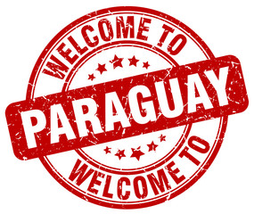 welcome to Paraguay red round vintage stamp