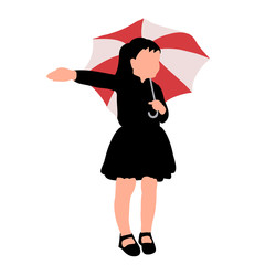 white background, silhouette of a child girl with an umbrella