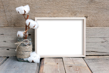 8x10 horizontal thin box frame mockup on a wooden background