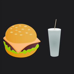 hamburger with a cocktail on a dark background